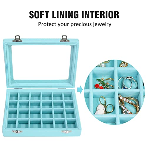 Vicoter Velvet Jewelry Box 24 Grid Jewelry Ring Display Organiser Box Tray Holder Earrings Storage Case for Girls Wife Mom Women (Light Blue) - Image 3