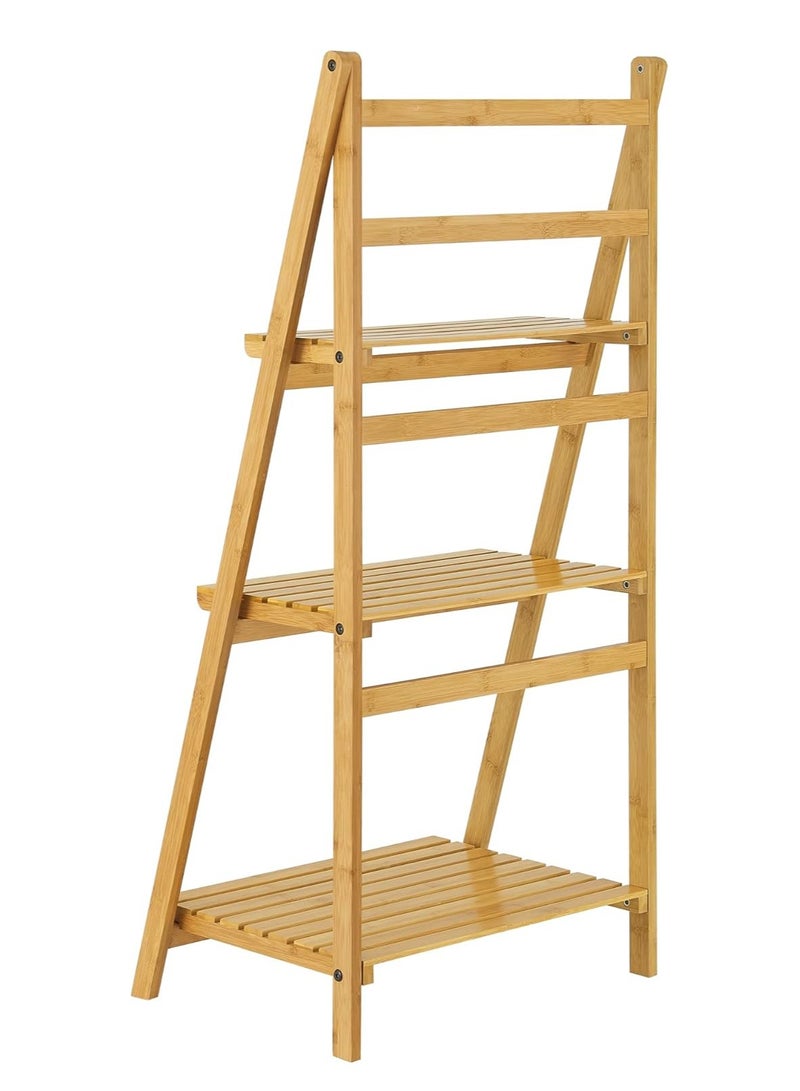 DubaiGallery 3 Tier Ladder Shelf for Bathroom Kitchen Storage Cabinet Modern 10kg Load Capacity per Bamboo Tier 109 x 51 x 35 cm Natural - Image 3