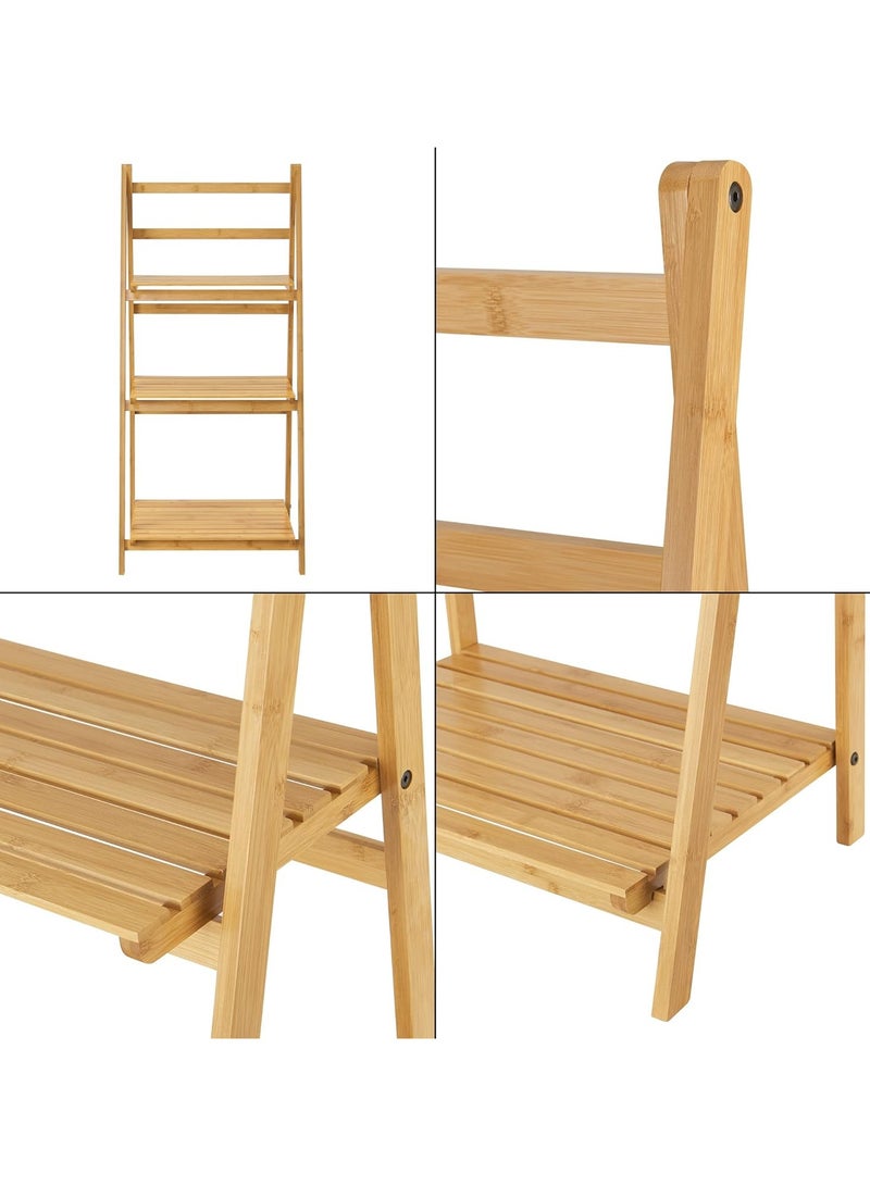 DubaiGallery 3 Tier Ladder Shelf for Bathroom Kitchen Storage Cabinet Modern 10kg Load Capacity per Bamboo Tier 109 x 51 x 35 cm Natural - Image 4