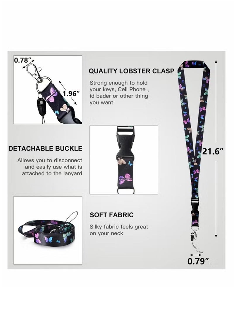 Generic - 1 Set ID Badge Holder with Lanyard and Butterfly Badge Reel Clip Lanyard Vertical ID Protector Bage Clips Business Credit Card ID Badge Lanyard Key Chain, for Work,School(Colour Butterfly) - Image 1