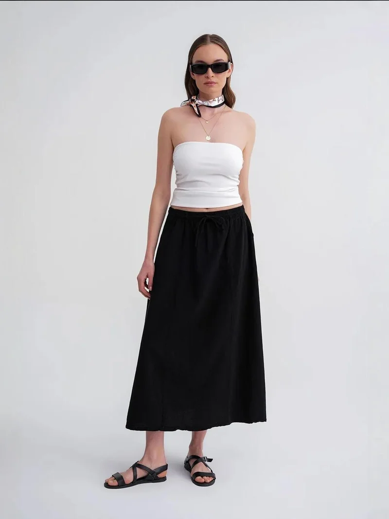 ميكسراي تنورة بخصر مرتفع من البوبلين مع تفاصيل رباط