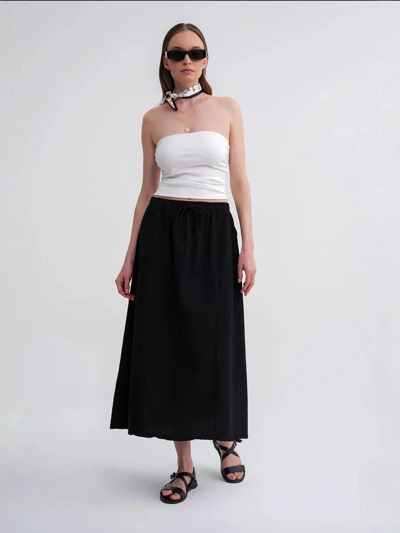 MixRay Mixray High-Waisted Poplin Skirt with Drawstring Detail