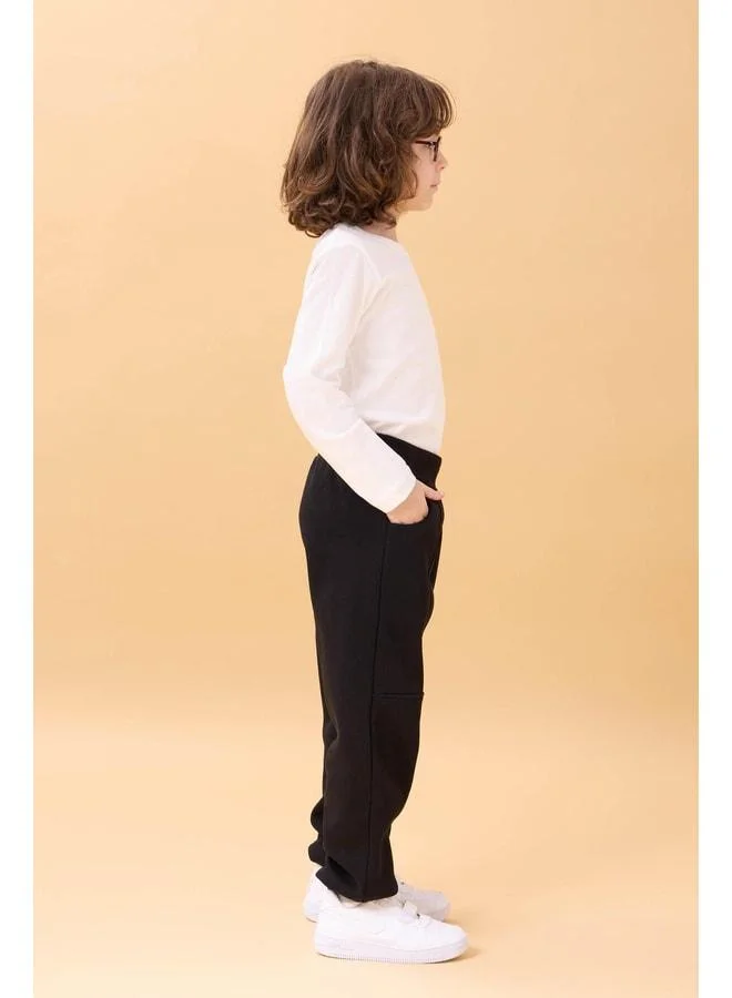 Perendi Thick Jogger Pocket Unisex Kids Sweatpants Black