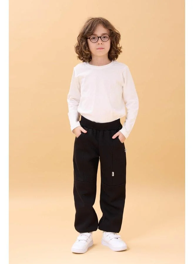 Perendi Thick Jogger Pocket Unisex Kids Sweatpants Black