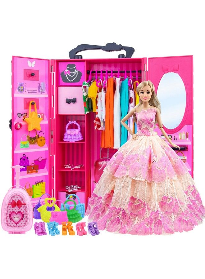 ZITA ELEMENT 11.5 Inch Girl Doll Closet Wardrobe With Clothes And Accessories Set 101 Pcs Including Wardrobe Suitcase Clothes Dresses Swimsuits Shoes Hangers Necklace Bags And Other Stuff - Image 2