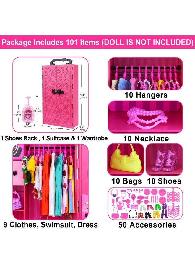 ZITA ELEMENT 11.5 Inch Girl Doll Closet Wardrobe With Clothes And Accessories Set 101 Pcs Including Wardrobe Suitcase Clothes Dresses Swimsuits Shoes Hangers Necklace Bags And Other Stuff - Image 3