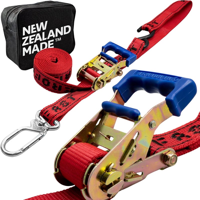 Aerofast Motorcycle Ratchet Strap Tie Down Kit - 1.5" x 8" Heavy Duty Tiedown with Soft Loop & Safety Swivel Carabiner - 2700lbs Break Strength, 2 Pack Red/Black - Image 1