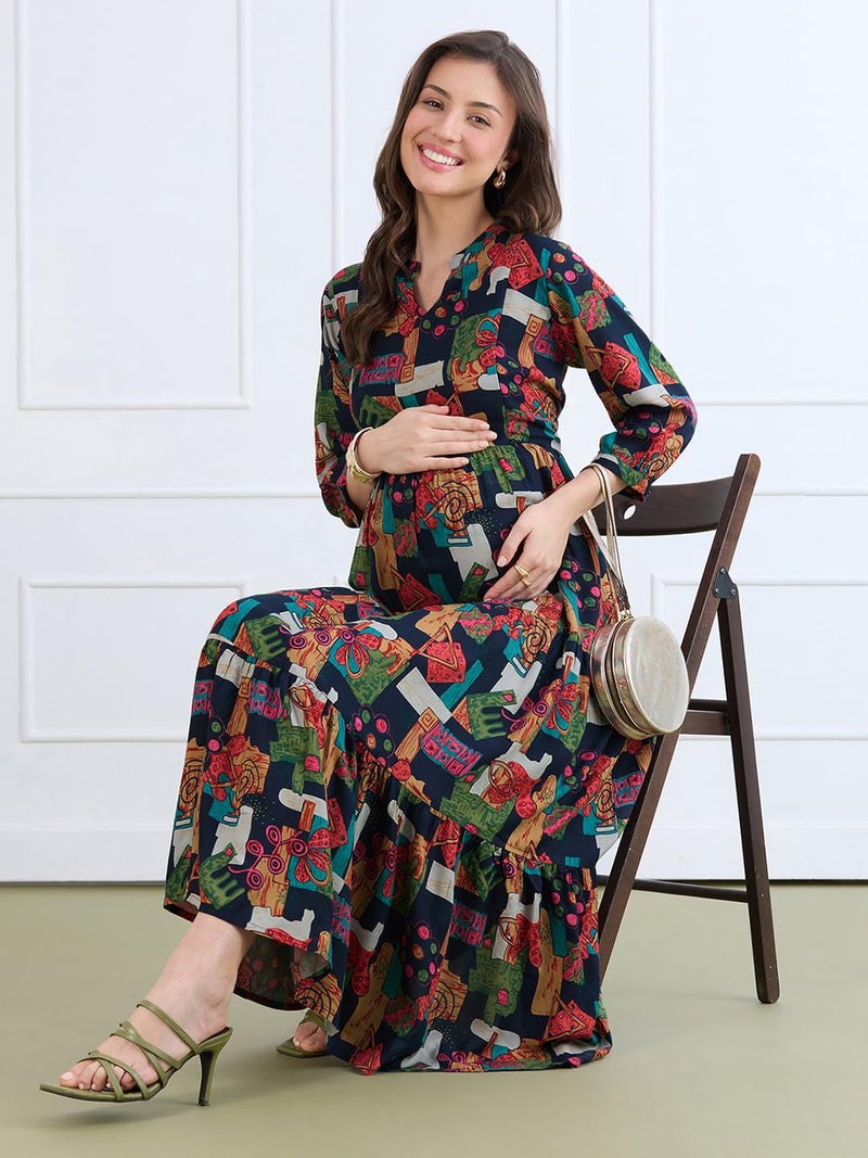 MomToBe Women's Rayon Maternity Dresses | Pregnancy Feeding Nursing Dress with 14 inch Zip on Both Sides (Multicolor | X-Large) - Image 2