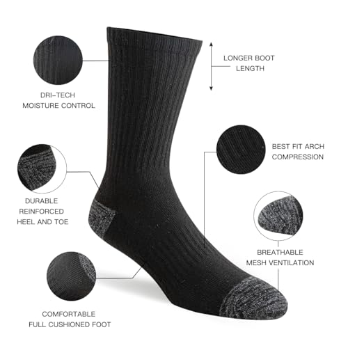 JOYNÉE 8 Pairs Mens Crew Cushion Socks Work Athletic Running Socks Casual Breathable Socks for Men,Black,Sock Size:13-15 - Image 3