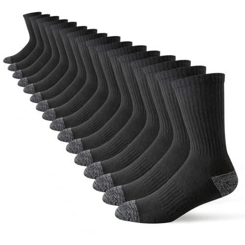 JOYNÉE 8 Pairs Mens Crew Cushion Socks Work Athletic Running Socks Casual Breathable Socks for Men,Black,Sock Size:13-15 - Image 1