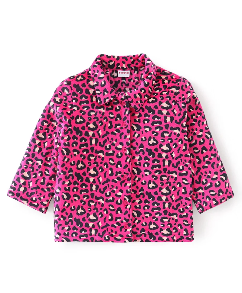 babyhug Babyhug Full Sleeves Winter Wear/Co-ord Set With Leopard Print - Pink