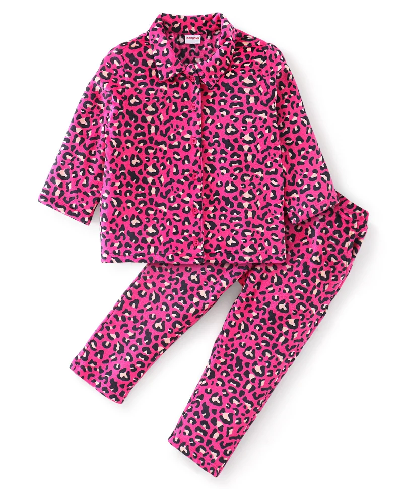 babyhug Babyhug Full Sleeves Winter Wear/Co-ord Set With Leopard Print - Pink
