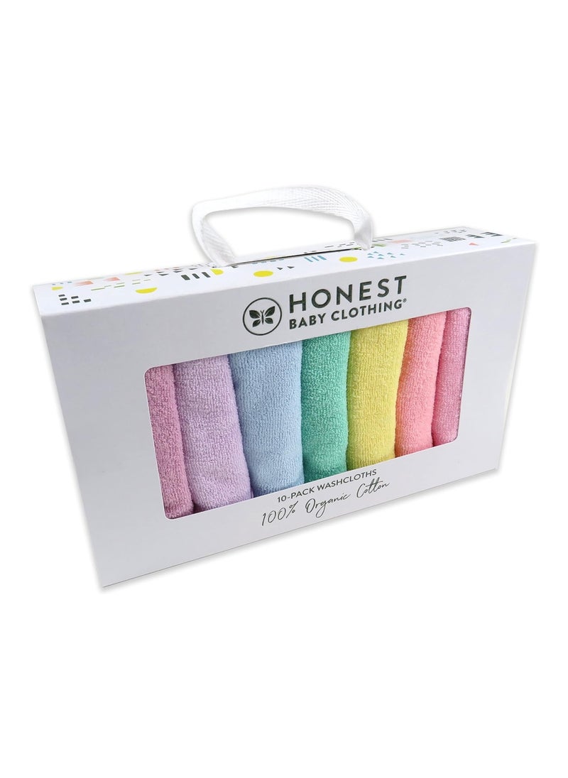 HonestBaby - 10 Pack Organic Cotton Baby Terry Wash Cloths Rainbow Pinks One Size - Image 1