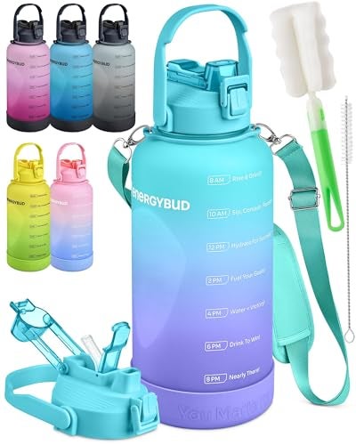 EnergyBud 1 Gallon Water Bottle with 128 oz Capacity - Motivational Time Markers for Daily Hydration Goals - Leakproof BPA Free Tritan with Removable Straw - Image 1