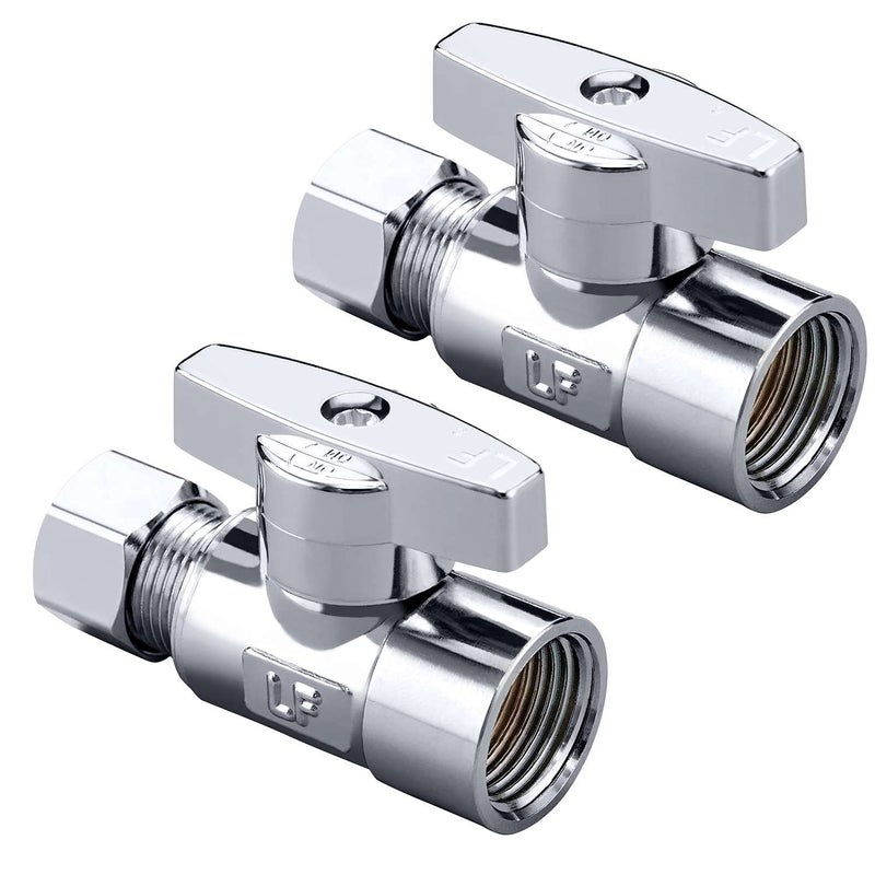 Minimprover 2 Pack Premium Brass Chrome plated 38 FIP Female Thread x 38 Inch OD Compression Quarter Turn Straight Water Angle Stop Valve Shut Off