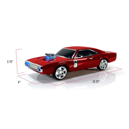 QFX Bluetooth 1968 Retro Muscle Car Replica Speaker, Dual 2-inch Speakers, Hands Free Link, Built-in Microphone, FM Radio and LED Party Lights, Red - BT-1968-RED - Image 2