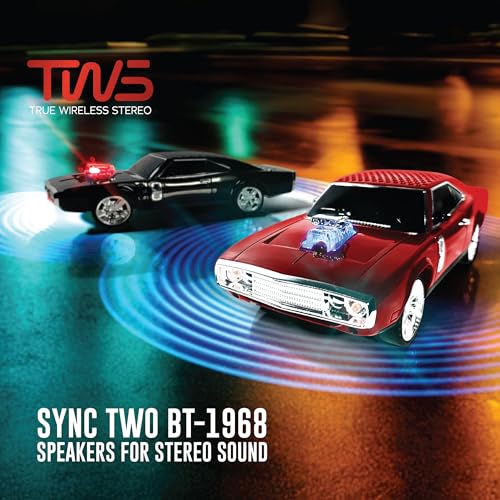 QFX Bluetooth 1968 Retro Muscle Car Replica Speaker, Dual 2-inch Speakers, Hands Free Link, Built-in Microphone, FM Radio and LED Party Lights, Red - BT-1968-RED - Image 5