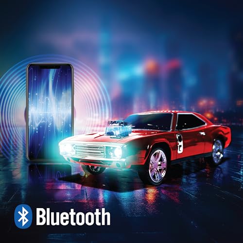 QFX Bluetooth 1968 Retro Muscle Car Replica Speaker, Dual 2-inch Speakers, Hands Free Link, Built-in Microphone, FM Radio and LED Party Lights, Red - BT-1968-RED - Image 4