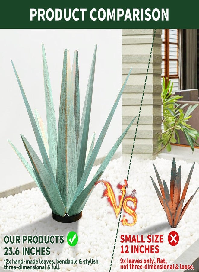 KODIBO Large Tequila Rustic Sculpture, Rustic Metal Agave Plants for Outdoor Patio Yard, Home Decor Hand Painted Metal Agave Garden Yard Statue, Outdoor Lawn Ornaments (Dark Blue - L (W/Solar Light)) - Image 3