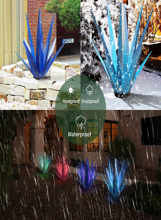 KODIBO Large Tequila Rustic Sculpture, Rustic Metal Agave Plants for Outdoor Patio Yard, Home Decor Hand Painted Metal Agave Garden Yard Statue, Outdoor Lawn Ornaments (Dark Blue - L (W/Solar Light)) - Image 4