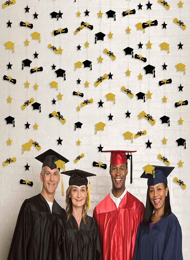 pinkblume Graduation Decorations 2021 Graduation Hat Diploma Star Garland Banner Bunting Streamer Backdrop for Graduation Party Supplies Classroom Middle High School Grad Home Decor (Black Gold) - Image 5
