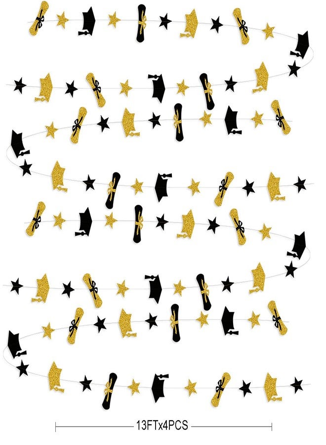 pinkblume Graduation Decorations 2021 Graduation Hat Diploma Star Garland Banner Bunting Streamer Backdrop for Graduation Party Supplies Classroom Middle High School Grad Home Decor (Black Gold) - Image 2