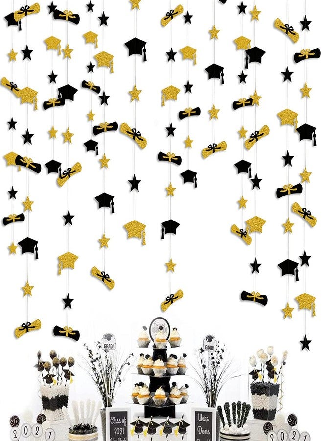 pinkblume Graduation Decorations 2021 Graduation Hat Diploma Star Garland Banner Bunting Streamer Backdrop for Graduation Party Supplies Classroom Middle High School Grad Home Decor (Black Gold) - Image 3