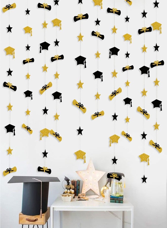 pinkblume Graduation Decorations 2021 Graduation Hat Diploma Star Garland Banner Bunting Streamer Backdrop for Graduation Party Supplies Classroom Middle High School Grad Home Decor (Black Gold) - Image 1