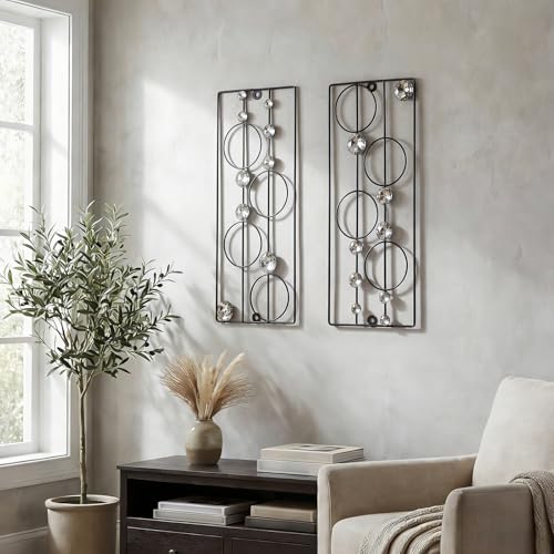 ZEXUIRU 2 Pack Bling Abstract Metal Wall Art Minimalist Line Jeweled Crystal Wall Decor Modern Geometric Rhinestone Hanging Wall Sculpture for Living Room Bedroom Bathroom Office - Image 1