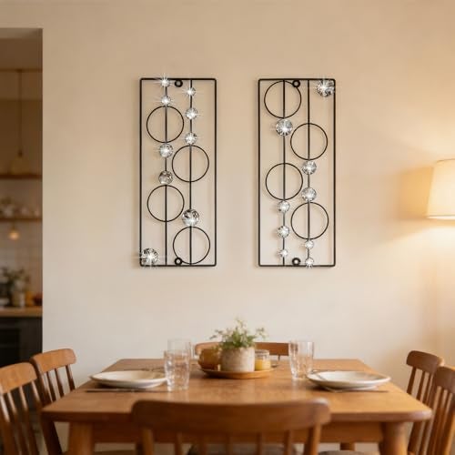 ZEXUIRU 2 Pack Bling Abstract Metal Wall Art Minimalist Line Jeweled Crystal Wall Decor Modern Geometric Rhinestone Hanging Wall Sculpture for Living Room Bedroom Bathroom Office - Image 5