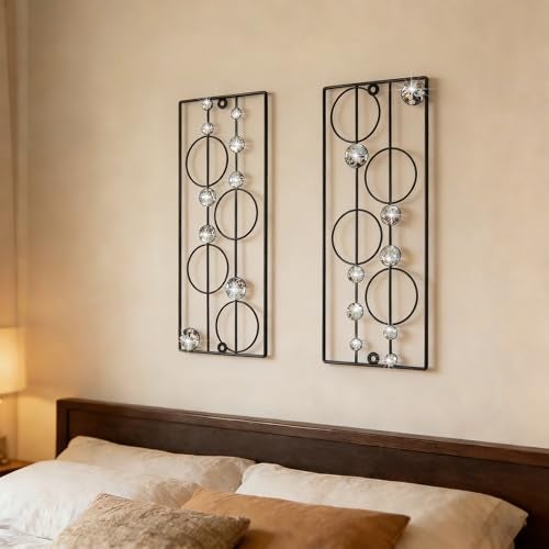 ZEXUIRU 2 Pack Bling Abstract Metal Wall Art Minimalist Line Jeweled Crystal Wall Decor Modern Geometric Rhinestone Hanging Wall Sculpture for Living Room Bedroom Bathroom Office - Image 4