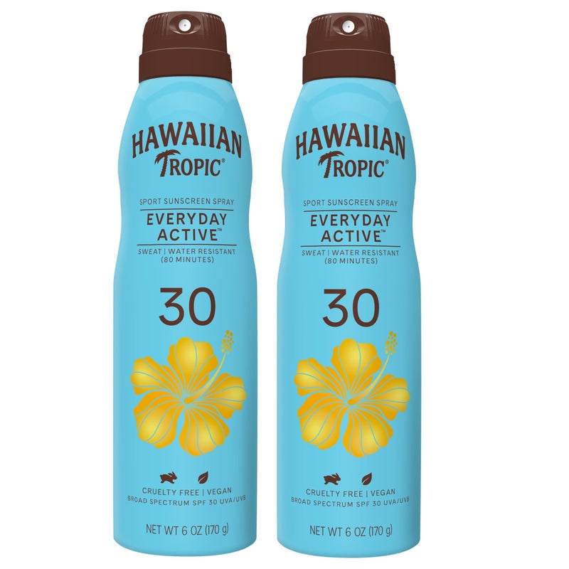 Hawaiian Tropic Everyday Active Clear Spray Sunscreen SPF 30| Hawaiian Tropic Sunscreen Spray SPF 30, Sunblock, Oxybenzone Free, 6oz each Twin Pack - Image 1
