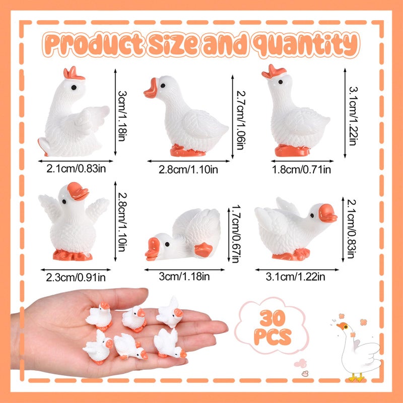 GGSTDDUP 30pcs Mini Resin Goose Figurines, Tiny Desk White Goose Statue, Miniature Porch Goose Figures for Dollhouse Fairy Garden Aquarium Office Table Decor (6 Styles) - Image 2