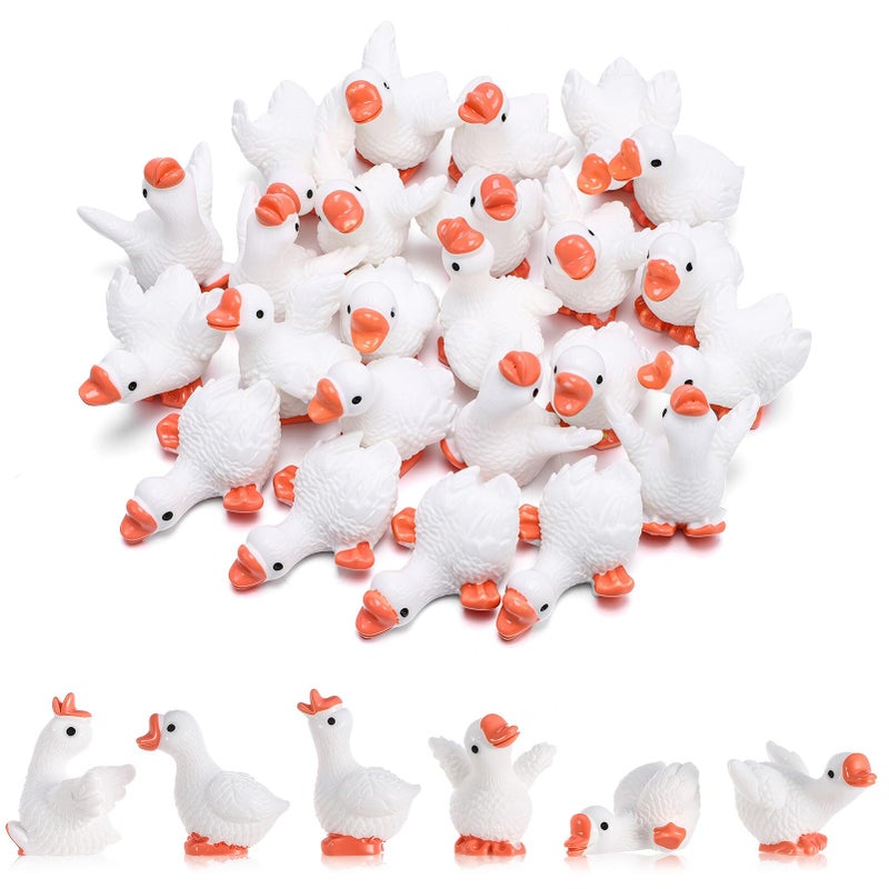 GGSTDDUP 30pcs Mini Resin Goose Figurines, Tiny Desk White Goose Statue, Miniature Porch Goose Figures for Dollhouse Fairy Garden Aquarium Office Table Decor (6 Styles) - Image 1