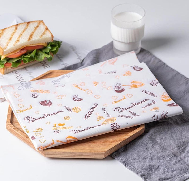 Wax Food Packaging Paper - Grease-Proof Wrappers for Bread, Sandwich, Burger, Fries - Oil-Proof Baking Tools - Disposable Candy Package - 100 Pcs - Image 1