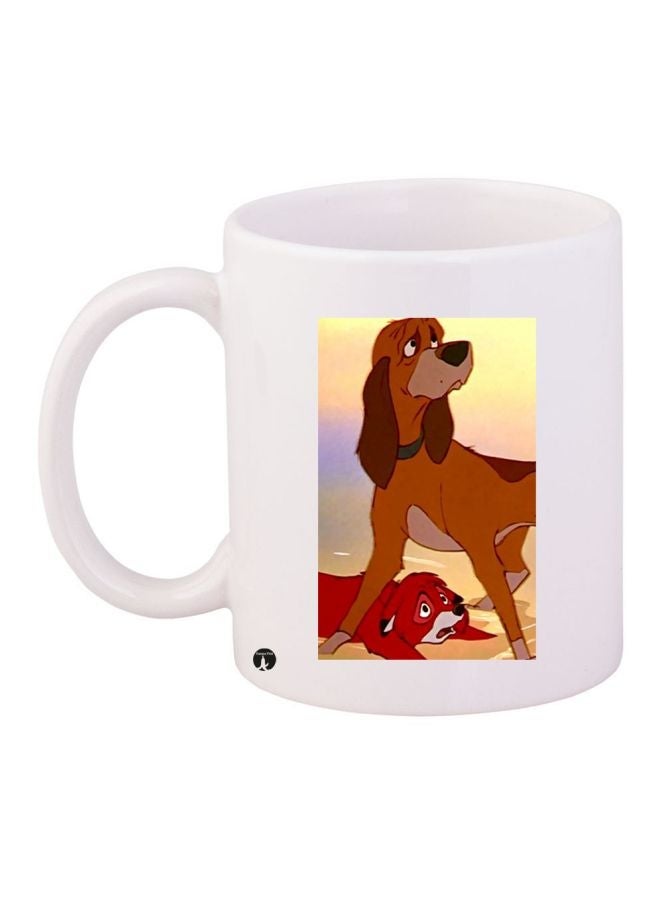 RYN Cartoon Dog Printed Coffee Mug White/Red/Brown 11ounce
