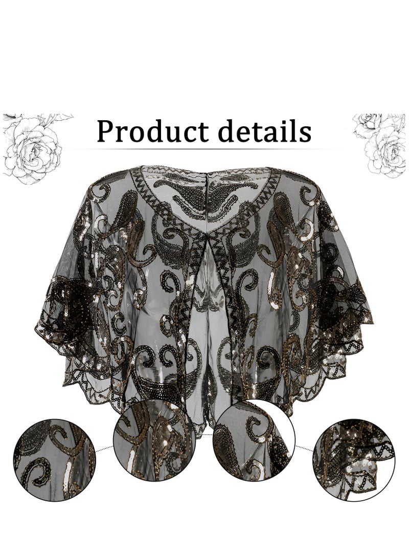 Barakah 1920s Accessories Set Womens Feather Headband Pearl Necklace Earrings Gloves Fringed Evening Cape Scarf - Image 3