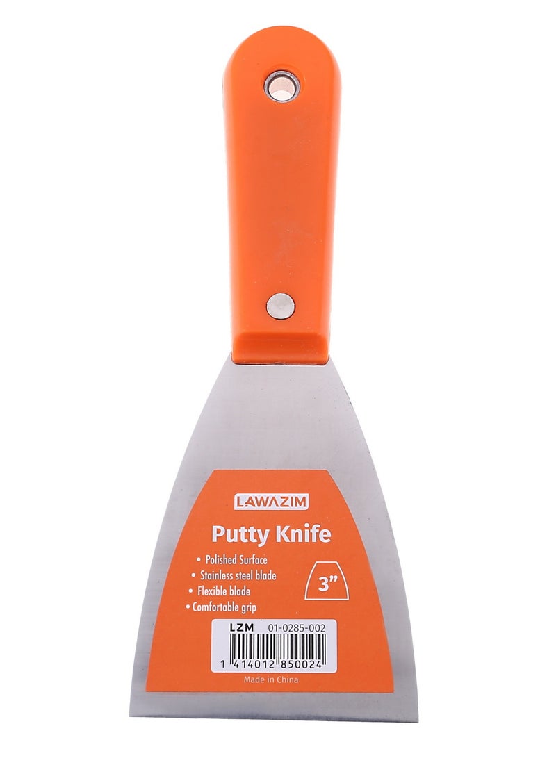 LAWAZIM Stainless Steel Scraper with Plastic Handle – 3 Inch – Flexible Blade, Comfortable Grip – For Wall Repair, Scraping, and Filling Tasks - Image 1