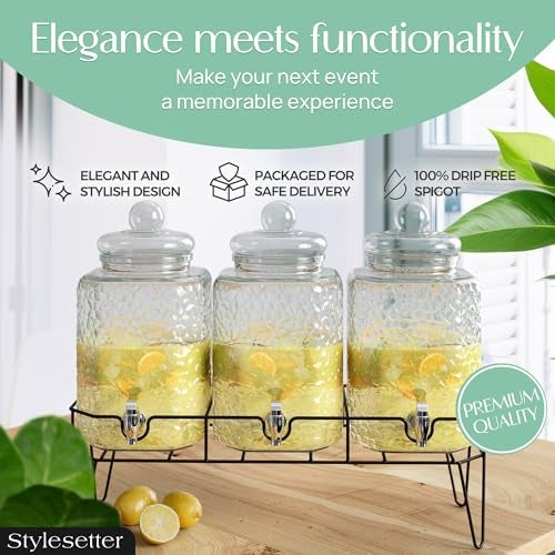 Style Setter Premium Glass Drink Dispensers with Metal Stand for Parties – Beverage Dispenser Set for Cold Drinks, Lemonade, Cocktails, Juice – Party Glass Drink Dispenser Station - 1.5 Gal, Set of 3 - Image 3