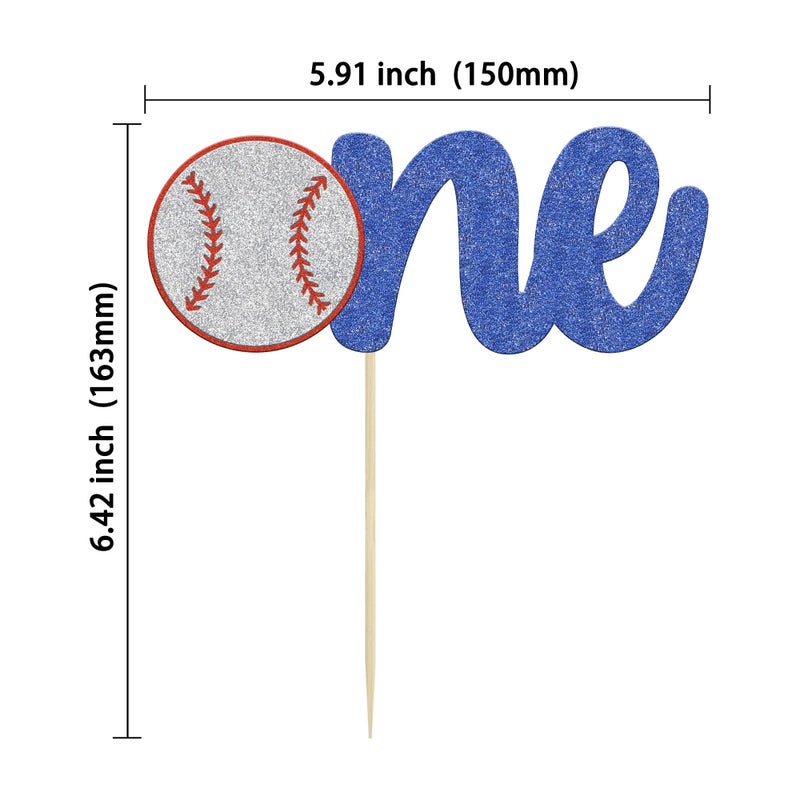 Ephlyn 1 Pack Baseball One Cake Topper Glitter Sport Theme First Birthday Cake Decoration for Baseball Theme Kids 1st Birthday Party Cake Decorations Supplies - Image 2