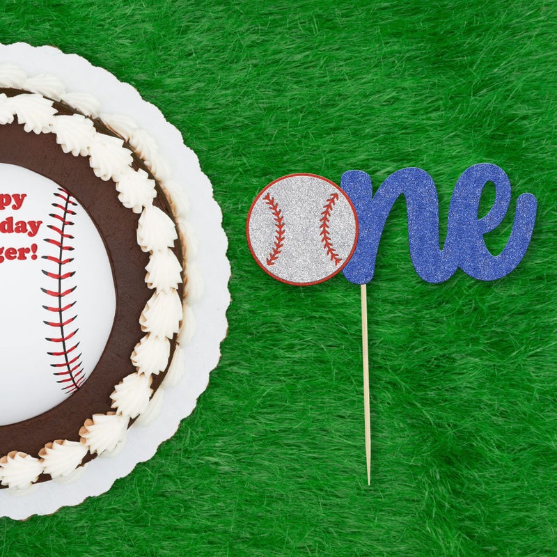 Ephlyn 1 Pack Baseball One Cake Topper Glitter Sport Theme First Birthday Cake Decoration for Baseball Theme Kids 1st Birthday Party Cake Decorations Supplies - Image 3