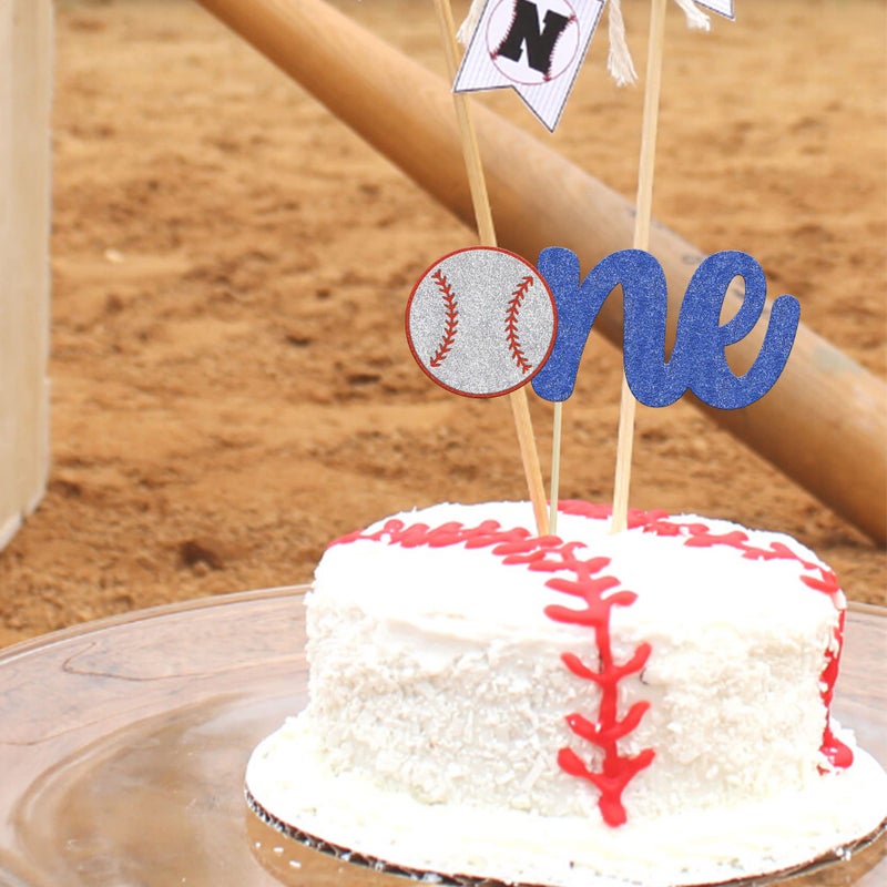 Ephlyn 1 Pack Baseball One Cake Topper Glitter Sport Theme First Birthday Cake Decoration for Baseball Theme Kids 1st Birthday Party Cake Decorations Supplies - Image 4