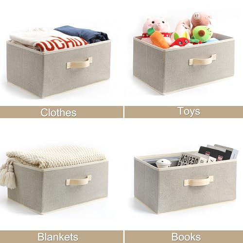 EITMOW 15.7 Inch Storage Baskets, Woven Fabric Bins, Storage Cubes with Reinforced Handles, Organizer Bins for Closet Shelves, Foldable, for Clothes (Beige, 3PCS/15.7*11*7.8inch) - Image 3