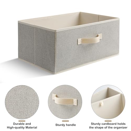 EITMOW 15.7 Inch Storage Baskets, Woven Fabric Bins, Storage Cubes with Reinforced Handles, Organizer Bins for Closet Shelves, Foldable, for Clothes (Beige, 3PCS/15.7*11*7.8inch) - Image 4