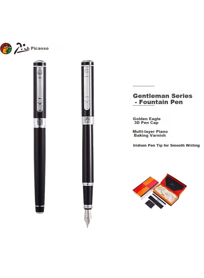 Pimio Fountain Pen, Signature Pen, Business Office Gift, Adult Male And Female Graduation Gift, Student Calligraphy Ink Pen, Gentleman Series 902, Bright Black With Silver Clip - Image 1