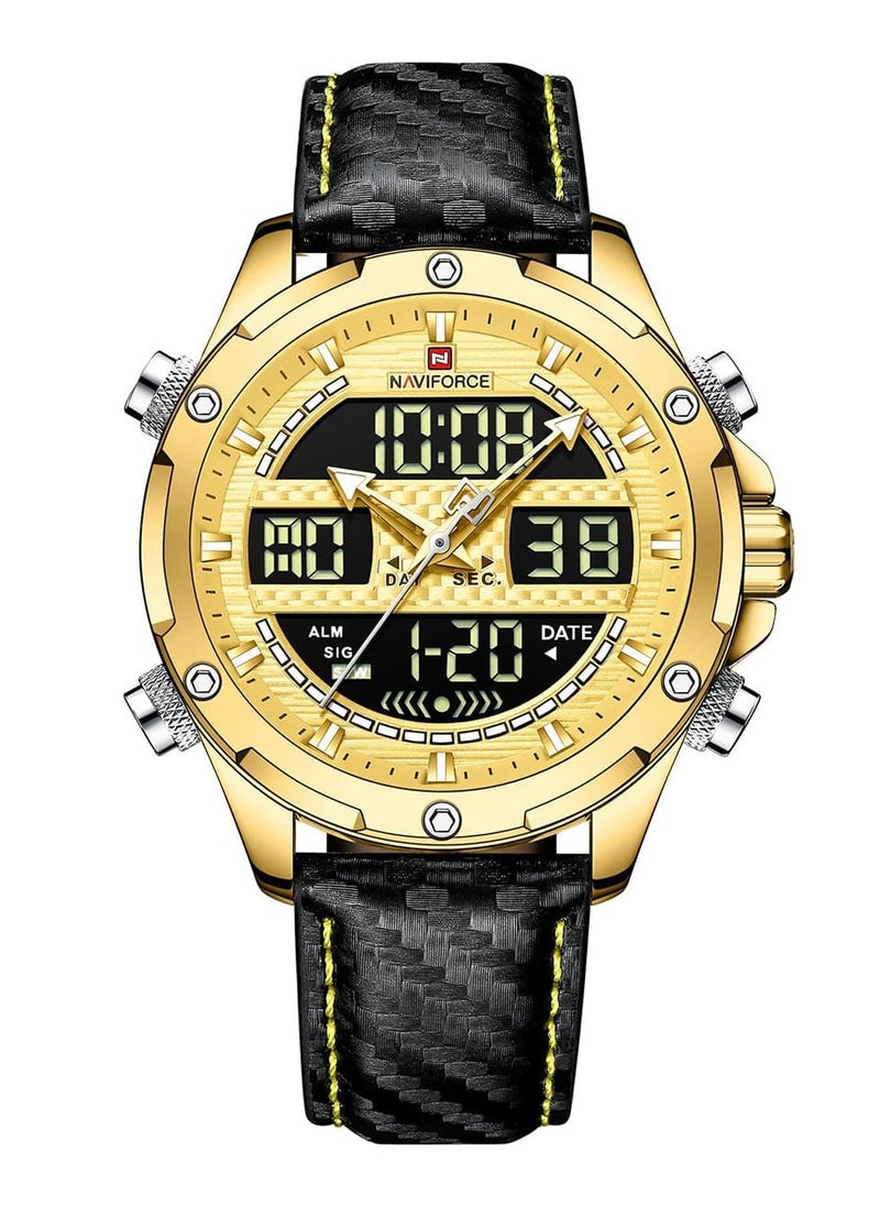 Unisex Analog+Digital Round Shape Leather Wrist Watch NF9194 G/G/B - 45 Mm