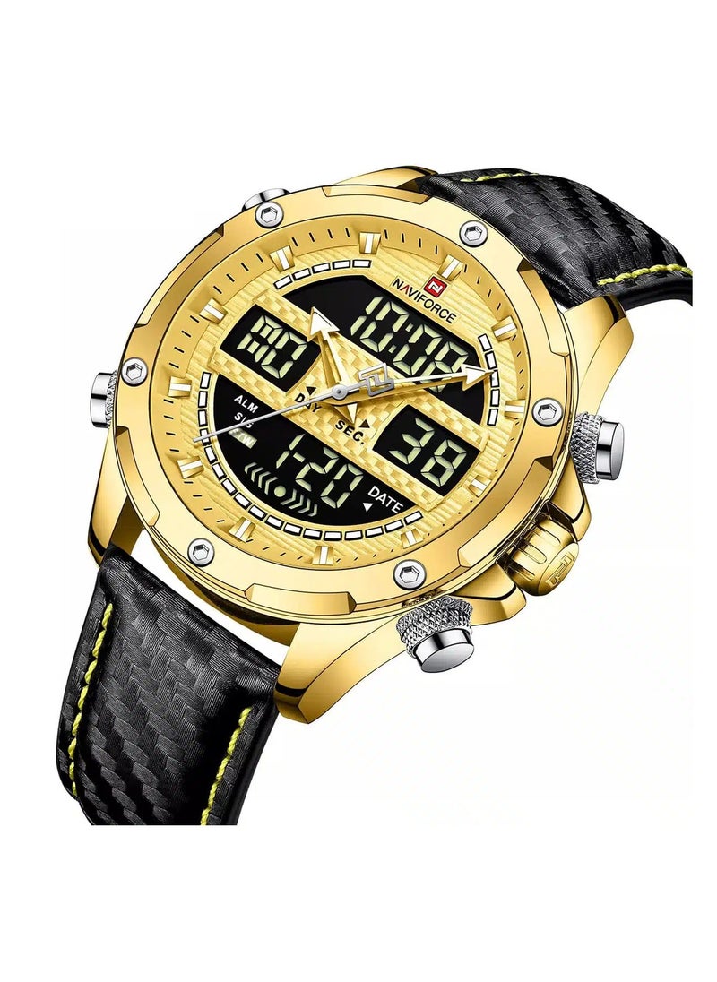 Unisex Analog+Digital Round Shape Leather Wrist Watch NF9194 G/G/B - 45 Mm