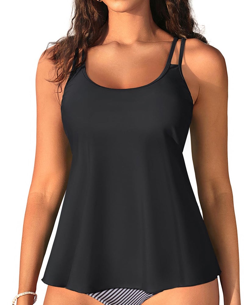 Talisea Womens Flowy Tankini Tops Only - Modest Bathing Suit Loose Fit Swimsuit Swim Tops No Bottom 2025 (Available in Plus) Black - Image 1