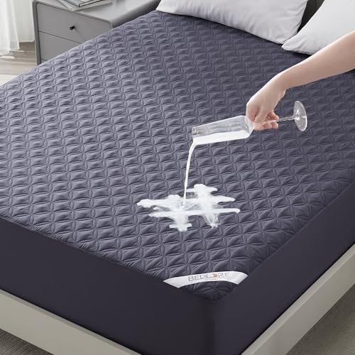 BEDLORE حامي مرتبة BEDLORE المقاوم للماء، حجم كينغ، وسادة مرتبة صامتة مع جيب عميق بعمق 6"-18"، غطاء مرتبة سرير ناعم وقابل للغسل للاستخدام المنزلي، غرفة النوم، الفندق (أزرق داكن) - Image 1