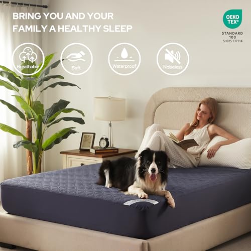 BEDLORE حامي مرتبة BEDLORE المقاوم للماء، حجم كينغ، وسادة مرتبة صامتة مع جيب عميق بعمق 6"-18"، غطاء مرتبة سرير ناعم وقابل للغسل للاستخدام المنزلي، غرفة النوم، الفندق (أزرق داكن) - Image 3